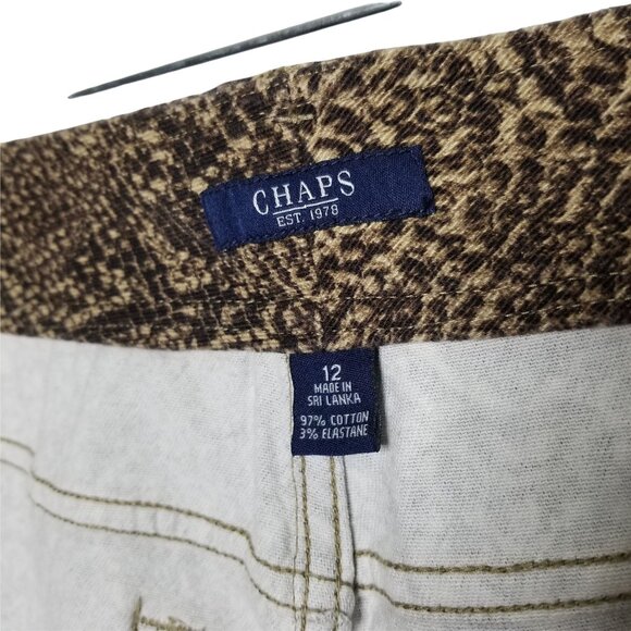 Chaps NWT Size 12 Skirt Knee Snake Reptile Print Stretch Denim Pockets Brown - Picture 3 of 7